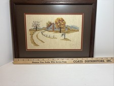 VTG Cross Stitch Professionally Framed "Old Home Place” EEEUC~ 17.5” X 12.5”