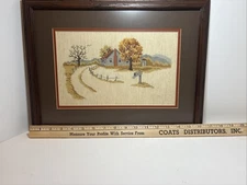 VTG Cross Stitch Professionally Framed "Old Home Place” EEEUC~ 17.5” X 12.5”