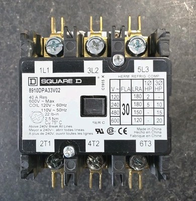 Square D 8910DPA33V02 Contactor 30A 3 Pole 120V Coil Tested 8910DPA33-V02