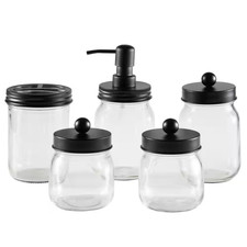 Mason Jar Bathroom Accessories 5-Piece Bath Accessory Set with Toothbrush Holder