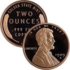 2 oz .999 Pure Copper Medallion (Lincoln Wheat) Lincoln Wheat
