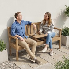 Wooden Garden Bench with Table, Shelf, 2-3 Seater Outdoor Loveseat, Teak