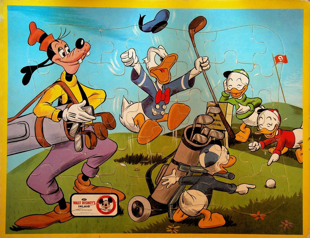 Walt Disney 1950s Tray Puzzle Donald Duck Golfing Golf Goofy Huey