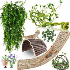 RUNANIA Bearded Dragon Tank Accessories, 10 PCS Reptile Hammock Plants 10 Pcs