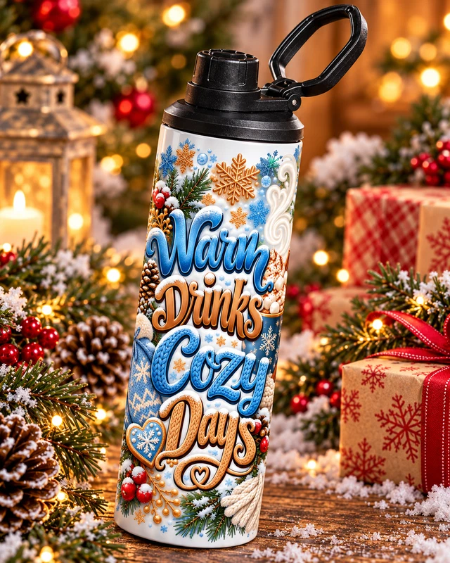 Warm Drinks Cozy Days 20 oz Winter Insulated Steel Tumbler product photograph