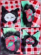 Red, Green Black Iridescent Cat Mask. Furry Half Mask