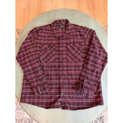 Kenvelo Mens XXL Plaid Button Down Shirt Burgundy Black Flannel Style LS