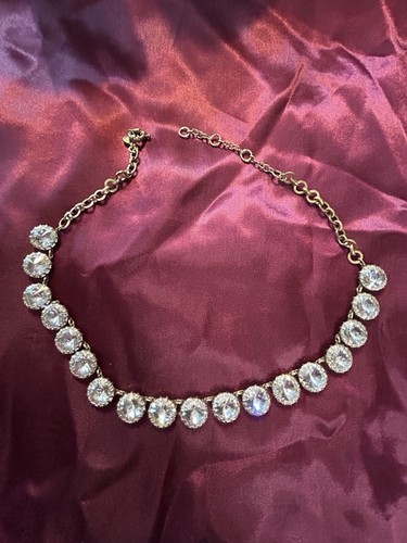 J Crew Signed Clear Crystal Rhinestone Gold Chain Collar Statement Necklace - Picture 4 of 4