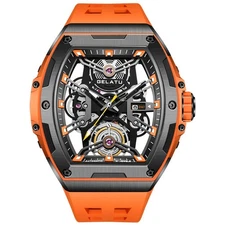 GELATU 6012 Rectangle Fashion Sport 316L Stainless Steel Mechanical Watches Men
