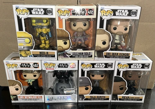 LOT OF 7 FUNKO POP STAR WARS DARTH VADER ON TIE FIGHTER, HAN SOLO & MORE - NEW