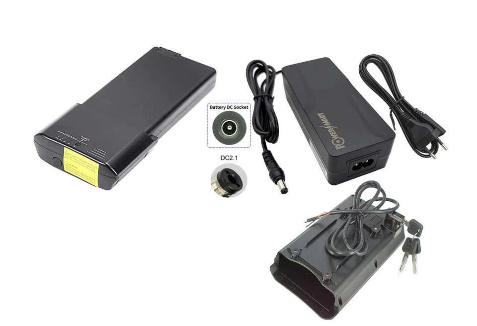 POWERSMART 36V 11.6Ah E-Bike Akku für NCM DEHAWK R4Y-3614G mit Halterung und Ladegerät