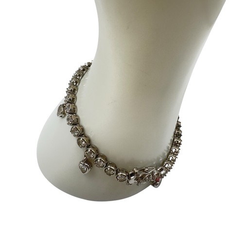 Sterling Silver Dangling Heart Tennis Bracelet Cubic Zirconia CZ Size 7 925 - Picture 3 of 18
