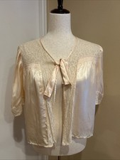 1930  s Light Peach Satin And Lace Bed Jacket Sz M