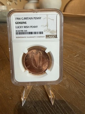 1966 Great Britain Penny NGC Lucky Irish Penny Coin - Image 1 of 2