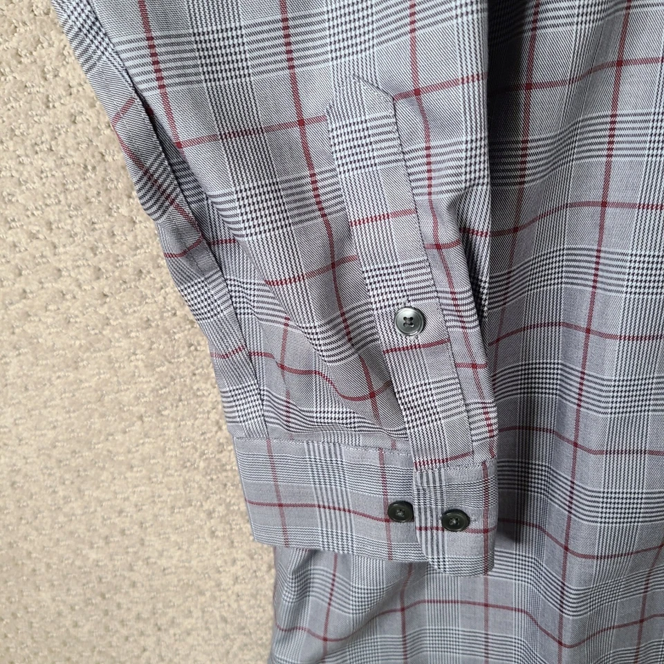 Tasso Elba Shirt Mens L 16.5 32/33 Gray Red Plaid Regular Fit Non Iron Button Up - Image 3 of 4
