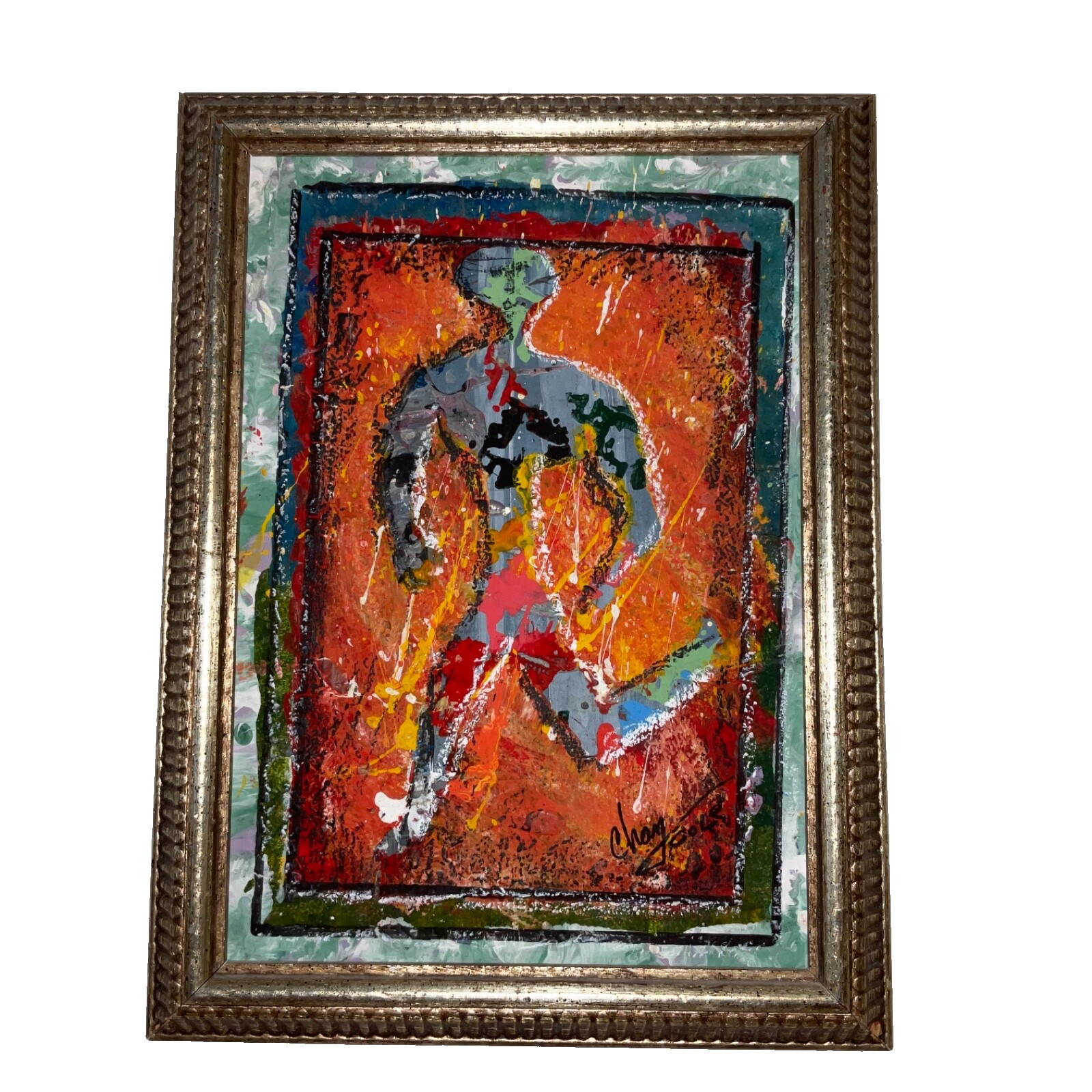 VINTAGE 90s abstract original hand painted PAINTING by C.Cole running portrait