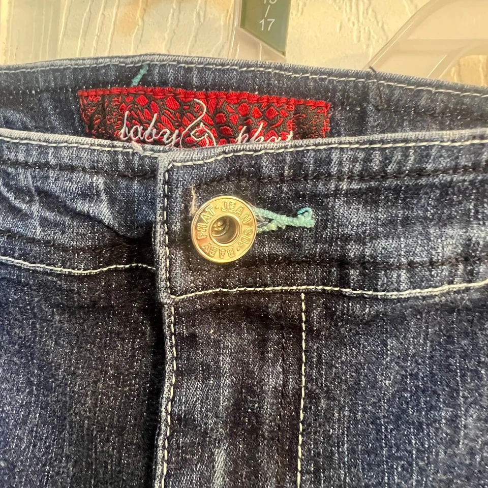 Vintage Baby Phat Capri Jeans Size 14 W31 X L 24 Denim Embroidered Cat Hip Hop  - Image 3 of 4