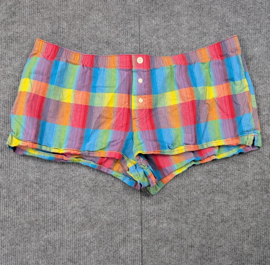 Vintage Xhileration Micro Mini Pajama Shorts Womens Large Y2K Rainbow Plaid 90s