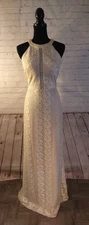 VINTAGE women's NW NIGHTWAY creme lace halter formal gown - SIZE 14 / GORGEOUS!!