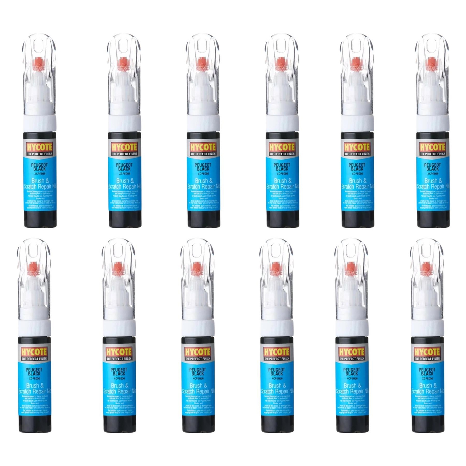 Hycote Colour Touch Up Brush Paint XCPE056 Peugeot Black 12.5ml x12