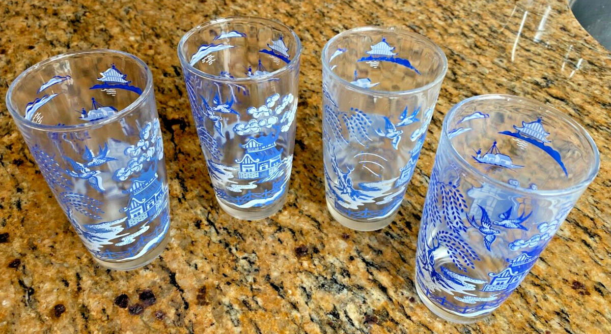 Blue Willow Clear Glass 10 ounce Drinking Glasses Set of 4 | eBay