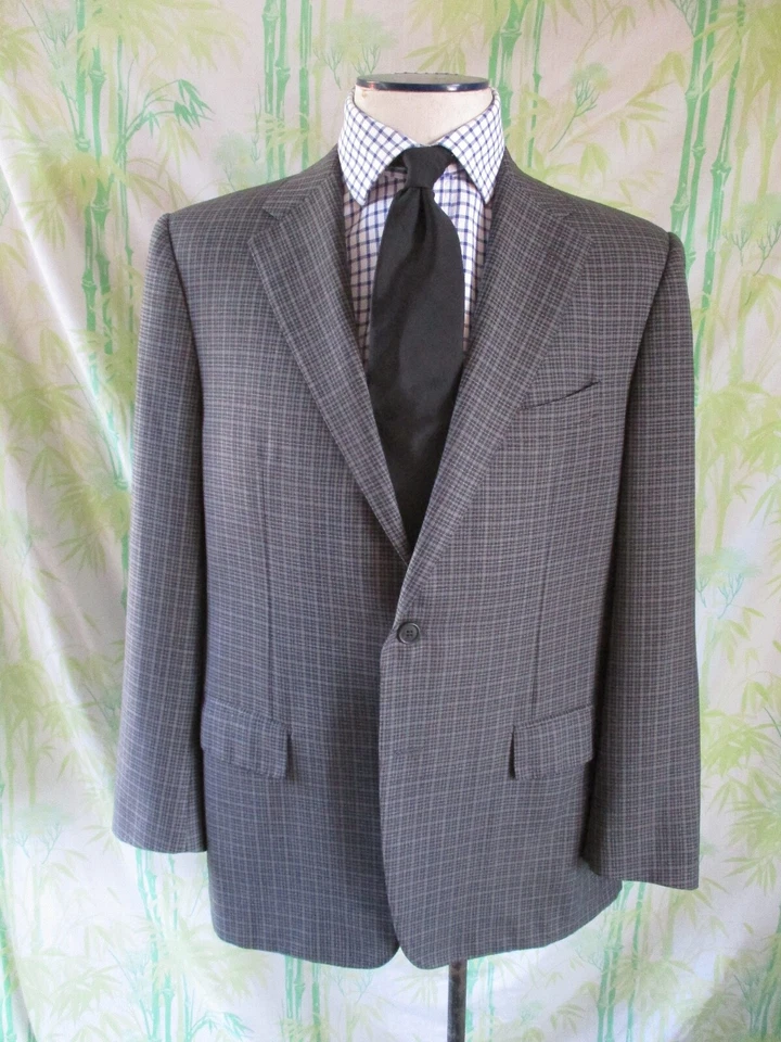 Corneliani gray black tartan plaid extrafine wool blazer coat jacket 54R 42S - Image 2 of 4