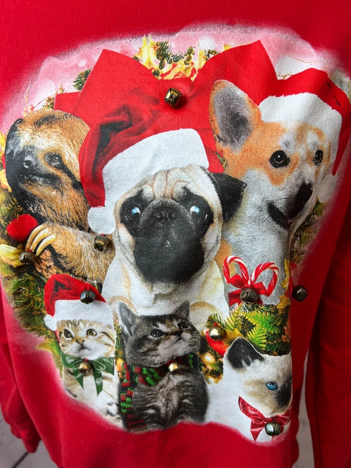 Suéter Feo Navidad Perros Gatos Pug Perro Mujer Sudadera Grande Quinto Sol Campanas Foto 2 de 4