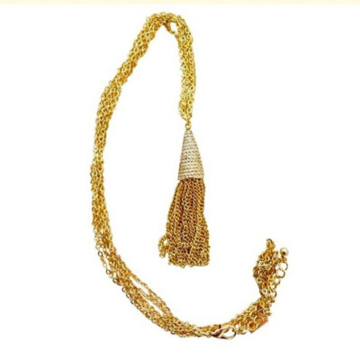 Savvy Cie Quaste Anhänger 18K vergoldet 175 $ österreichische Kristalle 32'' GR8 GESCHENK NEU MIT ETIKETT