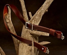 US Brown Buffalo Leather Slider Buckle Gun Sling Silver Color Hardware (Model A)