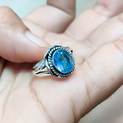 London Blautopas Edelstein 925 Sterling Silber Ring Schmuck Geschenk für Jede...