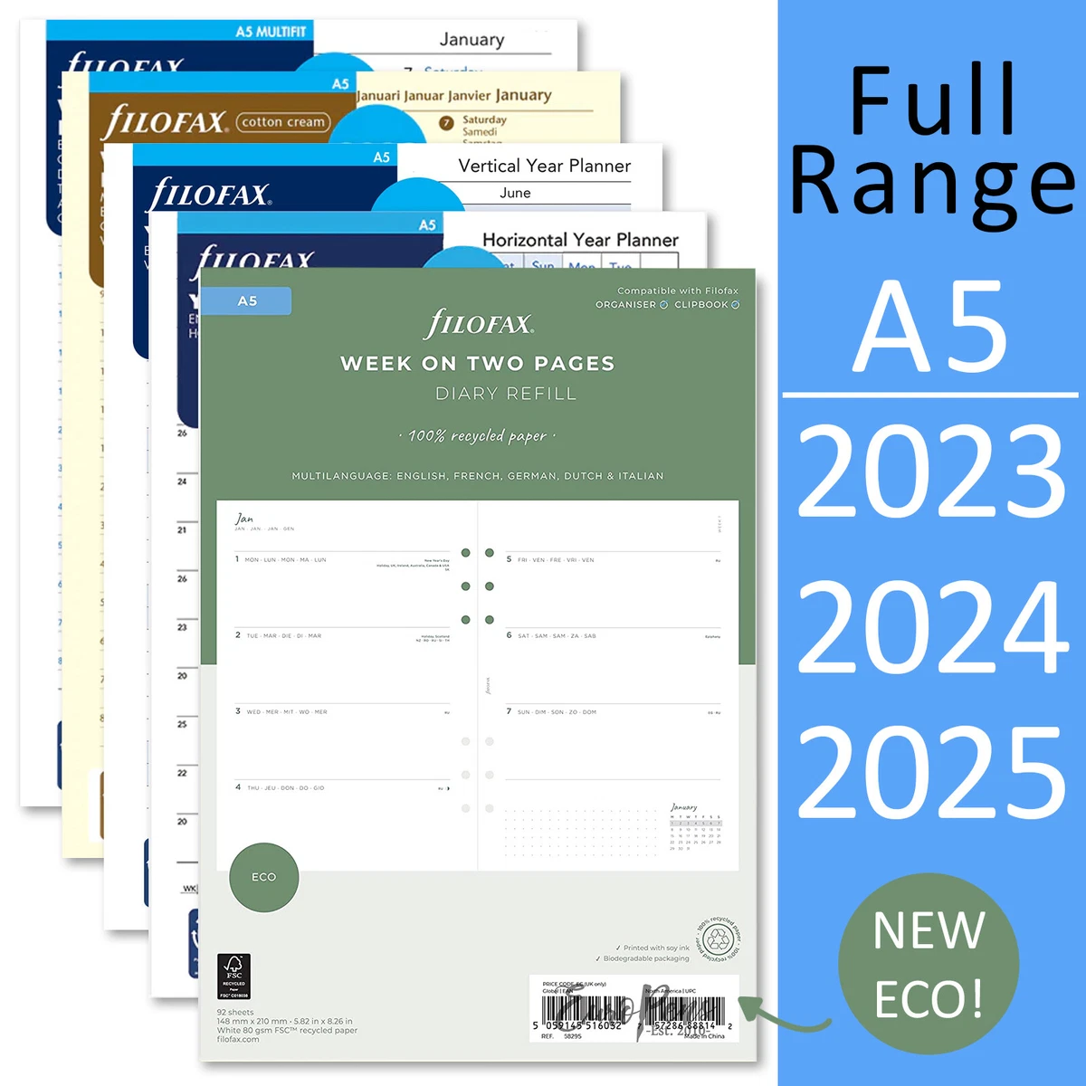 Filofax A5 Refill 2024 or 2025 Organiser Inserts Refills planners