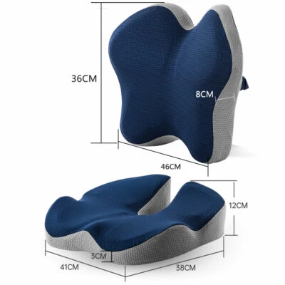 Memory Foam Seat Cushion Lumbar Back Pillow Set Pain Relief Car Home Office - Picture 4 of 19