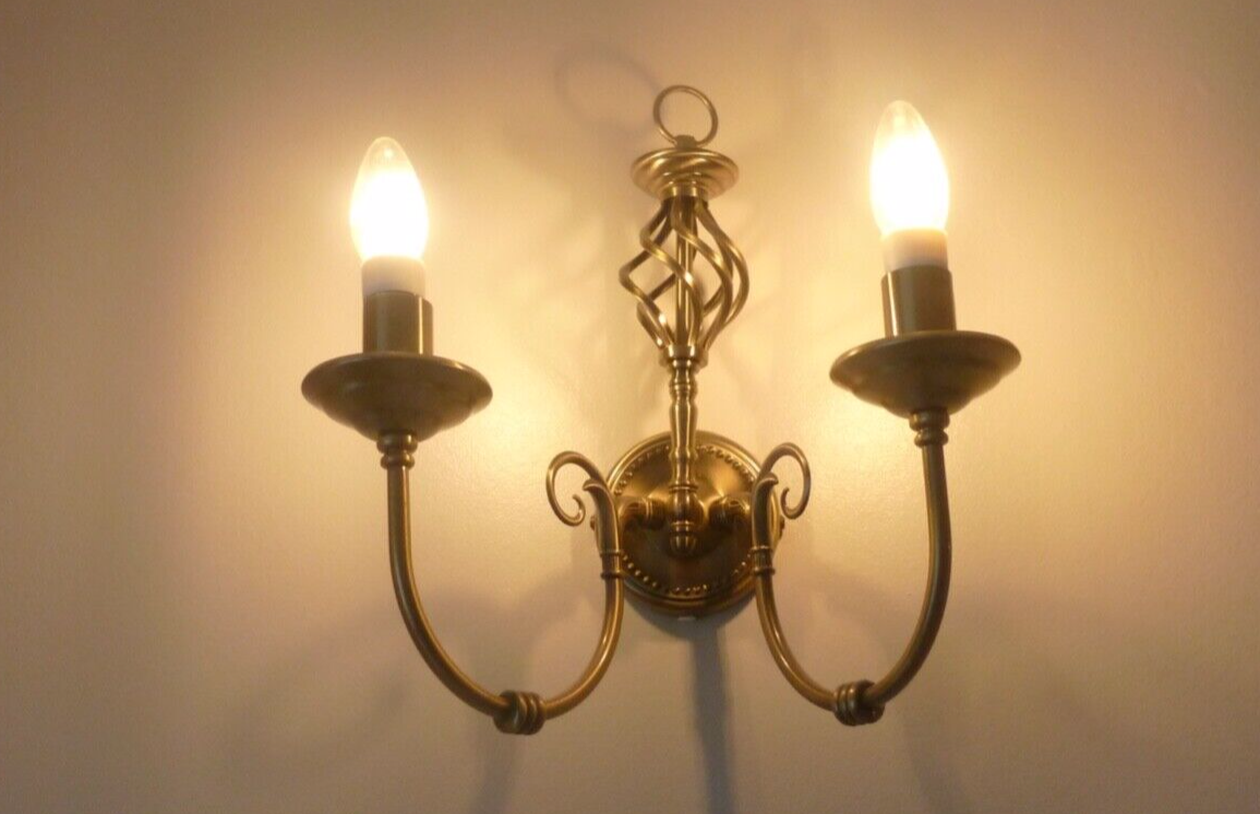 Four Double Antique Brass Wall lights eBay