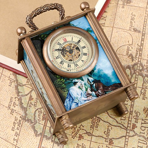 European Style Antique Painted Hand Winding Mechanical Desk Clocks Gift Box - Picture 5 of 6
