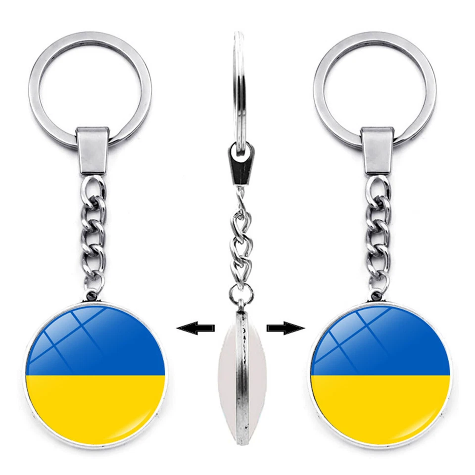 1pc Ukrainian Symbol Metal Double-sided Gem Glass Pendant Bag Keychain Key Ring - Image 3 of 4