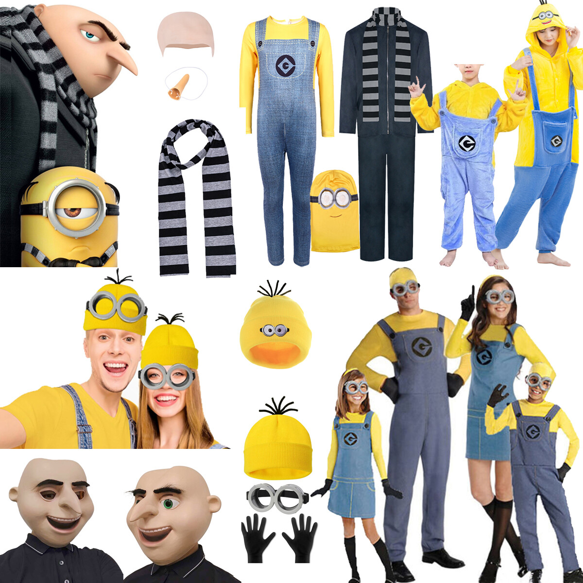 Minion Halloween Kostüm Set – Inkl. Mütze, Brille, Handschuhe, Hosenträger & Knöpfe, Für Damen, Herren & Kinder