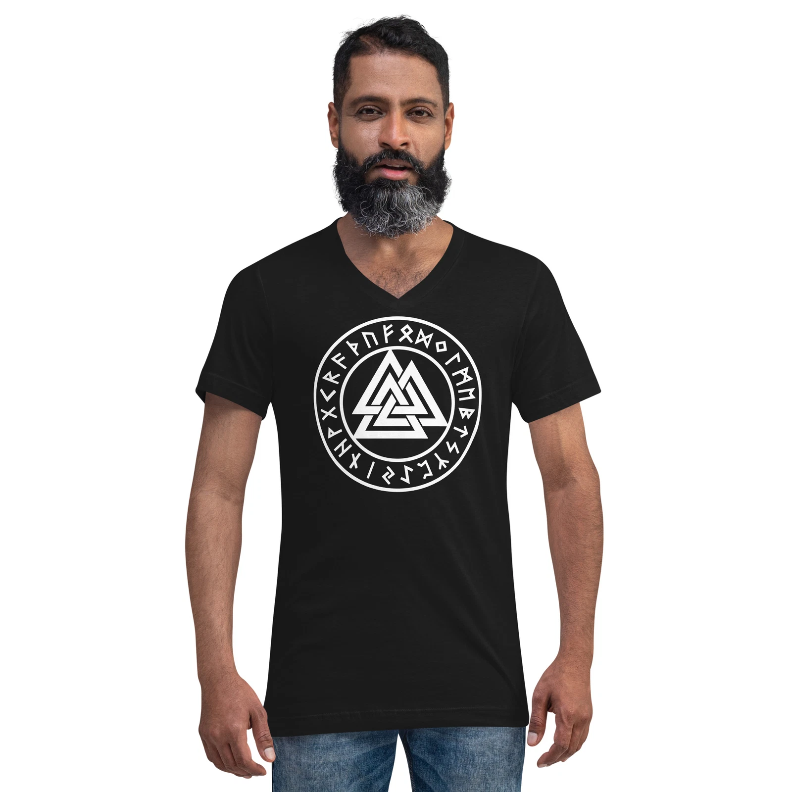 Valknut Viking Runes Triangles of Power Unisex Short Sleeve V-Neck T-Shirt