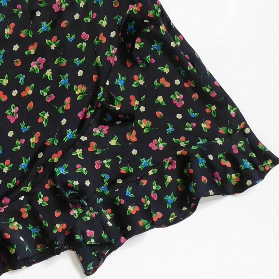 Pantalones Cortos ZARA Negro Floral Fruta Bayas Volantes Satén Skort Satinado Verano X-Pequeño Foto 4 de 4