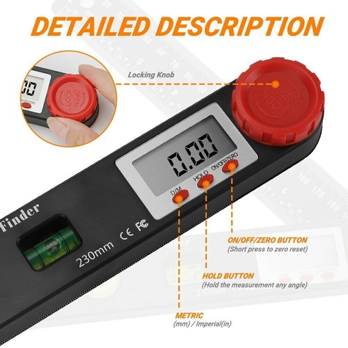 Digital Angle Finder Protractor 7 Inch Steel Measuring Ruler with LCD Display - Picture 6 of 6