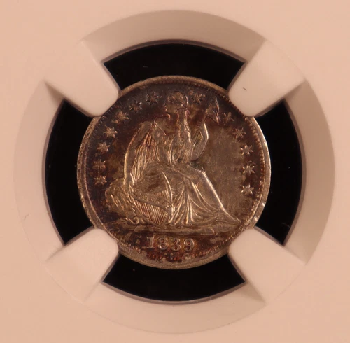 1839 Seated Liberty Half Dime 'No Drapery' - NGC AU50 - Attractive Album Toning!