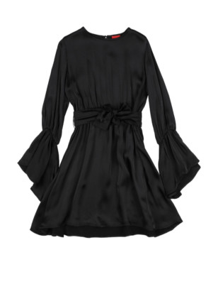 Girl's Jijil Jolie Black Satin Long Sleaves Dress Sz.8 Made in Italy