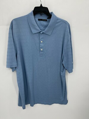 Greg Norman Polo Shirt Mens Size XL Blue Textured Stripe Short Sleeve Golf  
