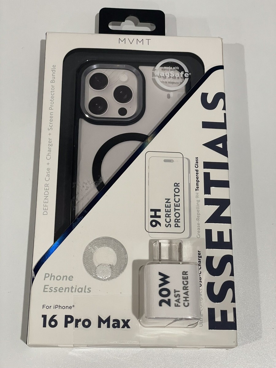 MVMT Iphone 16 Pro Max Protective Case+Charger+Screen Protector Bundle - New