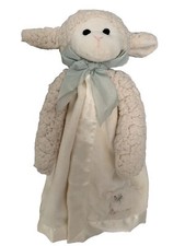 Bearington Baby Lamb Security Blanket Lovey Ecru Velour Fleece Satin Green 14"
