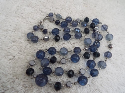 Silvertone Blue Bead Chain Two Strand Necklace (C61) - 第 2/2 張圖片