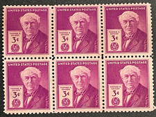US Scott # 945 Block of 6; Mint; NH; OG; 3¢ Thomas Edison