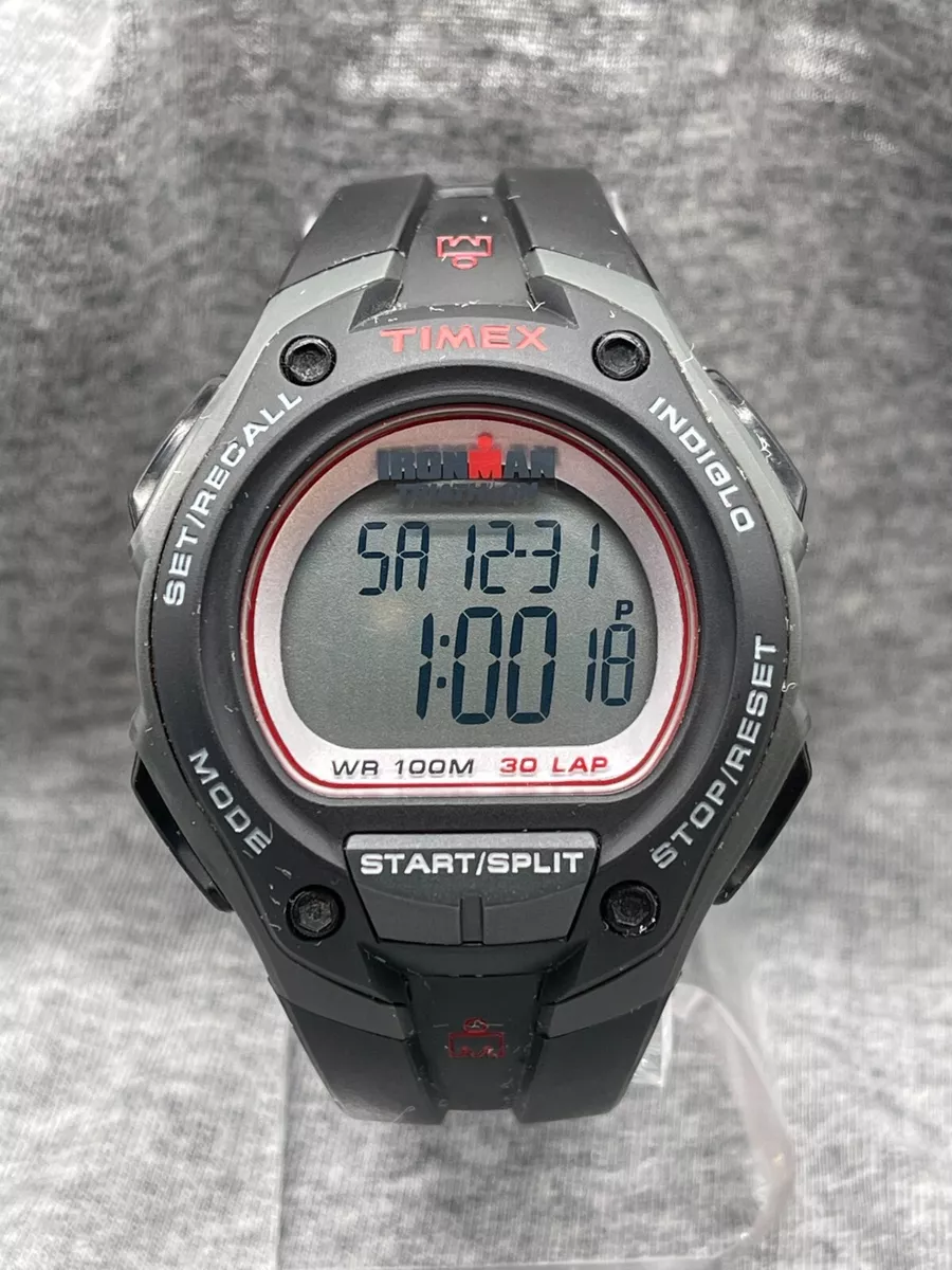 Timex Ironman Digital Watch Unisex Black Gray Tone Timer Day Date