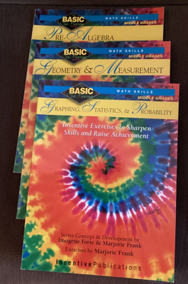 3 BOOKS Graphing Statistics Pre-Algebra Geometry Probability Basic Not Boring