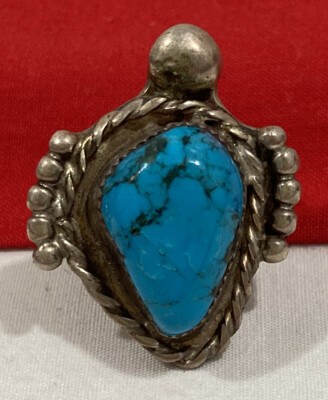 Vintage NAVAJO NATIVE AMERICAN 925 Sterling Silver Turquoise Stone RING ...