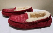 UGG Australia Women's Burgundy suede Studded Moccasin SLIPPERS 1003321 Size 7